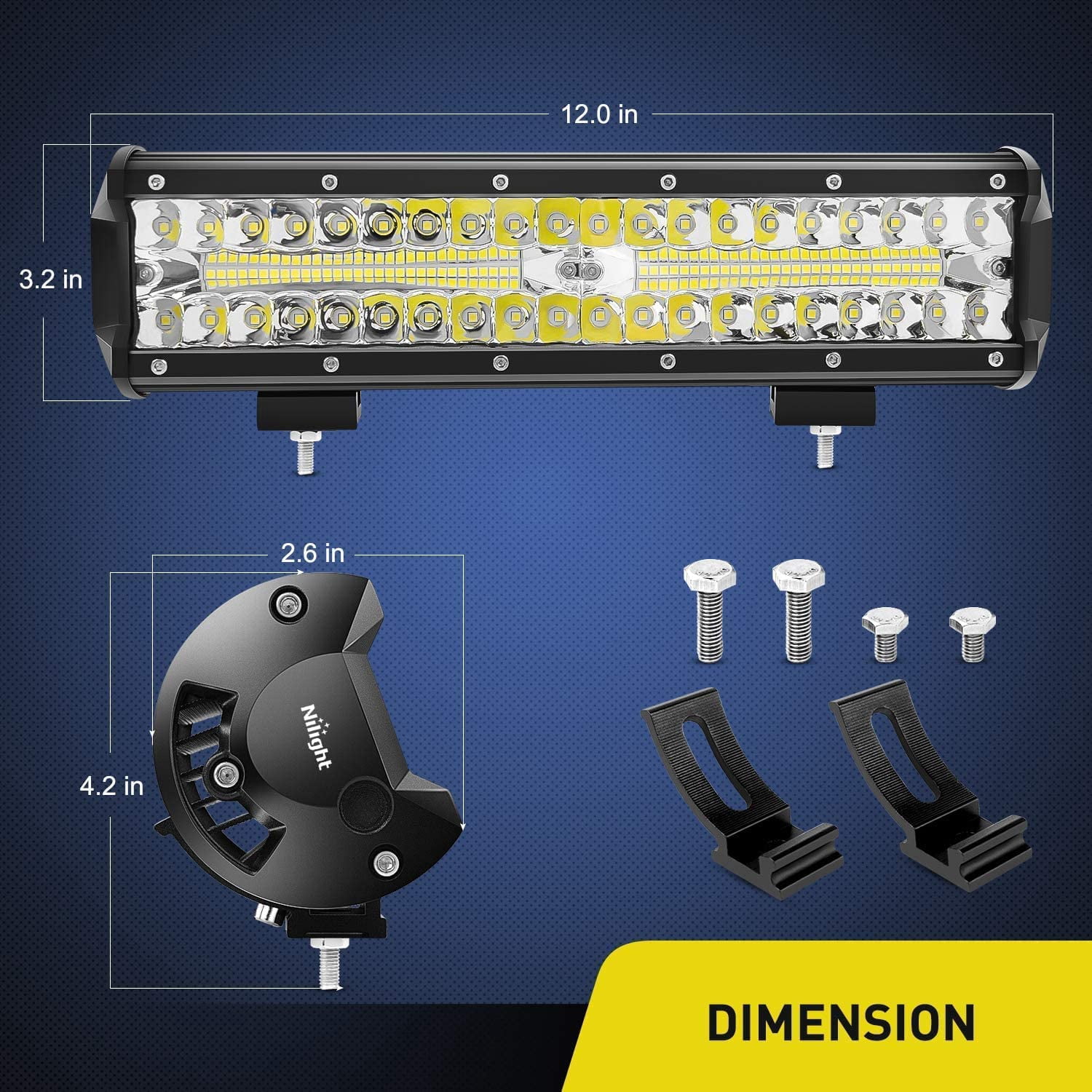 Nilight 12 Inch 300W LED Light Bar Triple Row Flood Spot Combo, Aluminum Housing, IP67 Waterproof, 30000LM