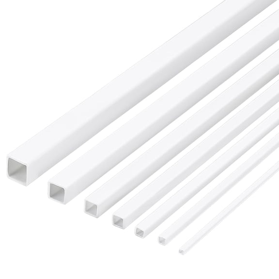 48Pcs Plastic Square Tube 0.06/0.1/0.12/0.16/0.2/0.26/0.33 Inch White Plastic Rods Hollow Square Bar Rods for DIY Sand Table Architectural Model Making