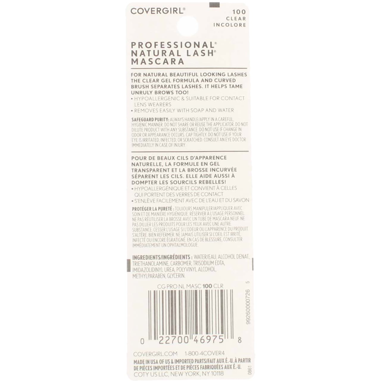 CoverGirl Professional Natural Lash Mascara, Clear [100] 0.34 oz (Pack of 4)