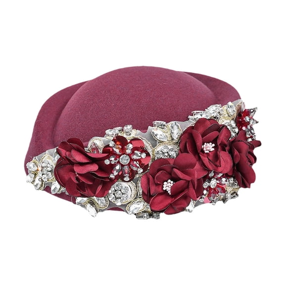 Women's Church Hats Flower Diamonds Hats Solid Color Hat Breathable Adjustable Comfort Hat Classic Beret Hat Fascinator Tea Caps One Size 1PC