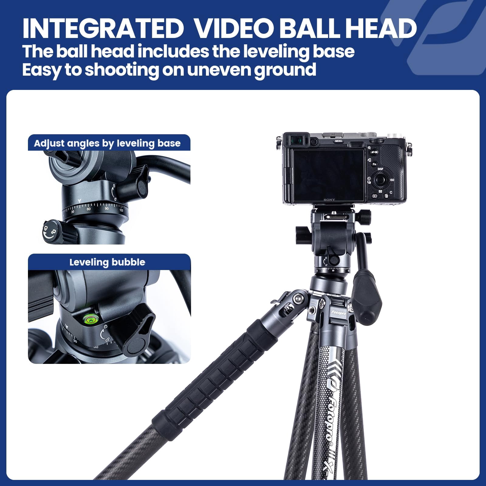 FotoPro X-AIRCROSS 3 Lite Video 5-Section Carbon Fiber Travel Tripod with MH-2L Fluid Video Head, Flame Orange