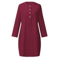 thumbnail image 5 of Ecqkame Cotton Linen Pencil Dress for Women Half Sleeve Button Crewneck Work Dresses Solid Knee Length Midi Dress with Pocket 02-Wine M, 5 of 5