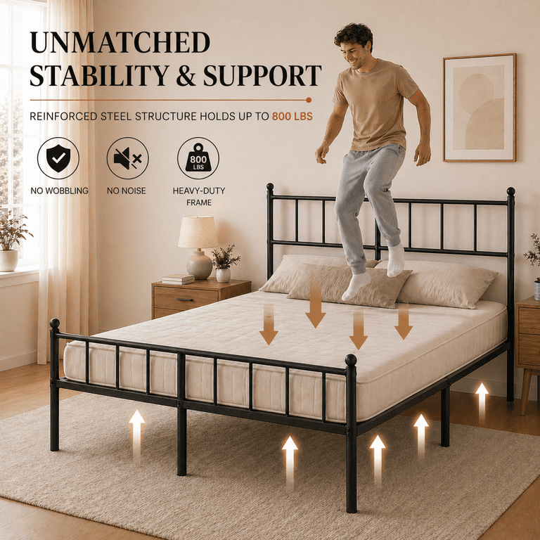 Auroral Zone Queen Metal Platform Bed, Industrial Black photo 7