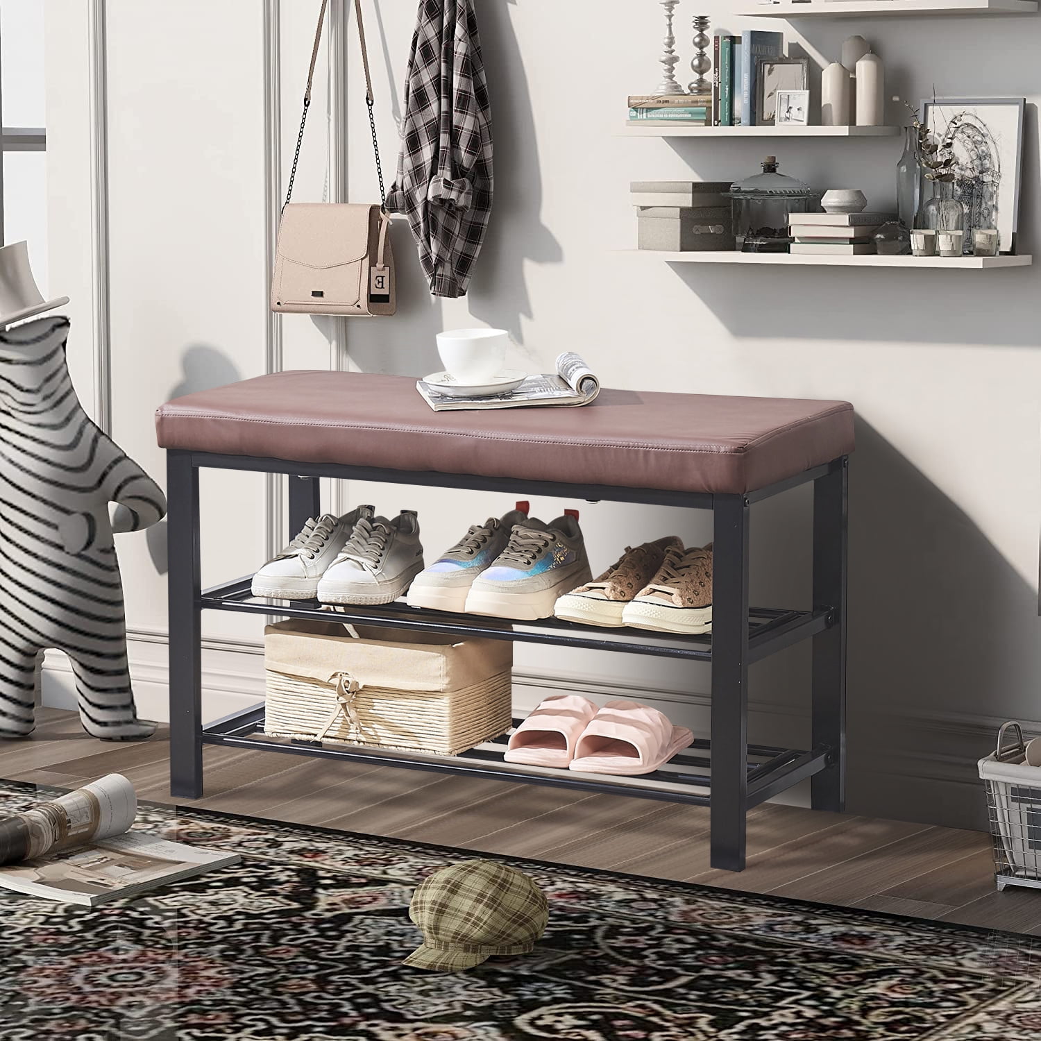 SESSLIFE 3Tier Shoe Bench，Small Shoe Storage Bench, Shoe Organizer