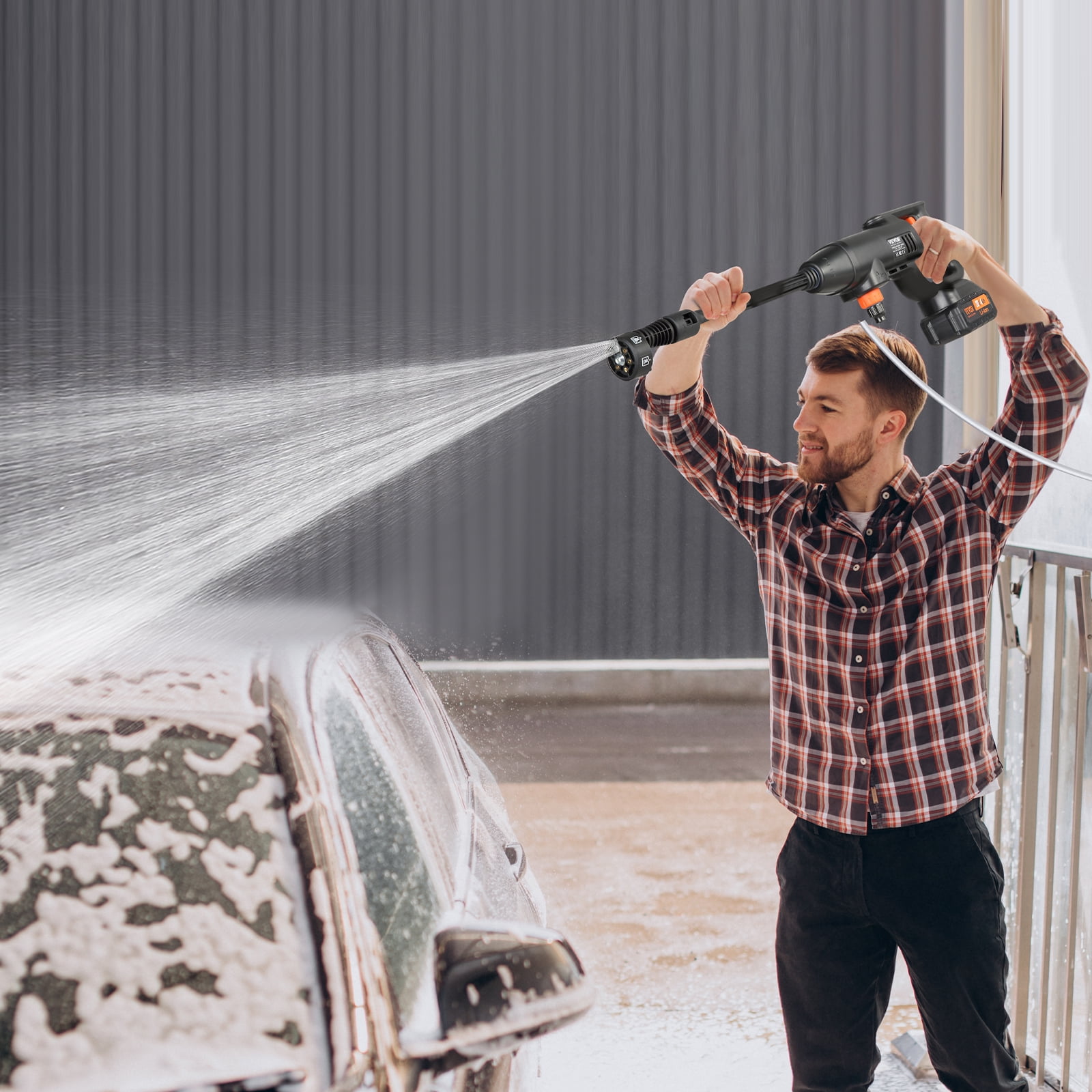 BENTISM 600 PSI Cordless Pressure Washer, 1.5 GPM Portable Power Washer with 6-in-1 Adjustable Nozzle 21 V 4.0 Ah Battery Handheld Pressure Washer with 9.84ft Hose for Cars/Patios