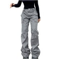 thumbnail image 1 of Bigersell Women Shaping Straight Pants Full Length Women's Street Style Fashion Design Sense Multi Pocket Overalls Drawstring Elastic Low Waist Sports Pants Ladies Modern Straight Overall Jeans, 1 of 9