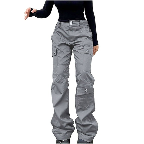 Bigersell Women Shaping Straight Pants Full Length Women's Street Style Fashion Design Sense Multi Pocket Overalls Drawstring Elastic Low Waist Sports Pants Ladies Modern Straight Overall Jeans