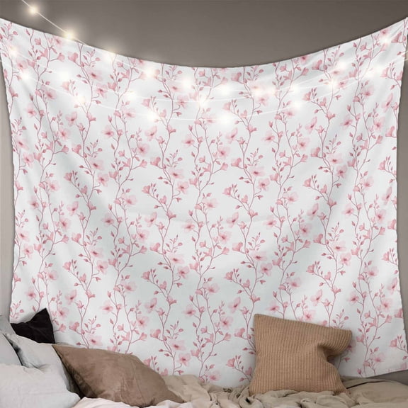 Pink Spring Floral Small Tapestry for Bedroom Wall Hanging Tapestry,Elegant Watercolor Summer Botanical Ceiling Backdrop Tapestries Poster Blanket Wall Decor for Teens Room Living Room Dorm 23" x 28"