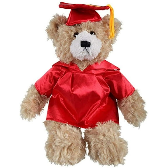 Made by Aliens Personalized Gift for Graduation Plush Stuffed Animal Class of 2024. (Beige Teddy Bear Red Gown) 12 inch