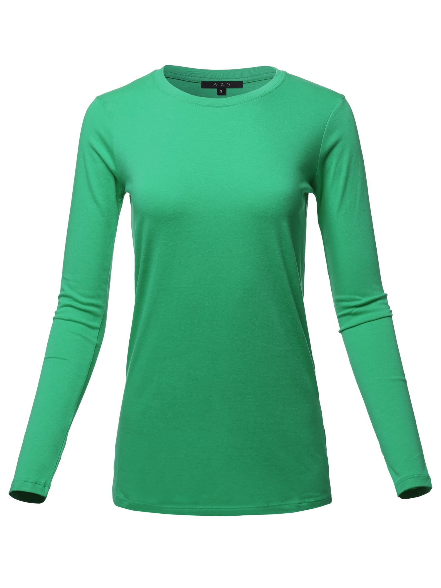 A2Y Women's Basic Solid Soft Cotton Long Sleeve Crew Neck