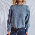 thumbnail image 2 of Women's Fashion Casual Round Neck Pullover Solid Color Long-sleeve Sweater Top for Everyday Style, Comfortable and Chic Top for Women,Blue,L, 2 of 7