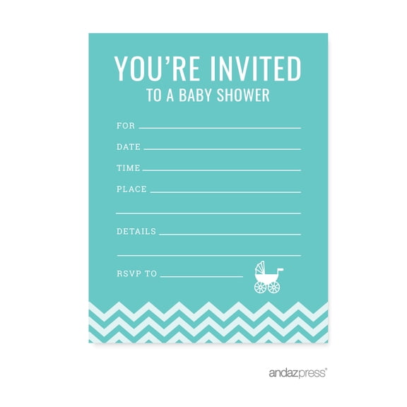 Koyal Wholesale Diamond Blue Chevron Boy Baby Shower Paper Invitations, Blank Cards with Envelopes, 20-Pack