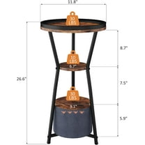 Round Side Table, Small Drink Table for Small Spaces, 3-Tier Industrial End Table, Accent Nightstand Bedside Table for Living Room, Bedroom, Sofa Couch, Rustic Brown