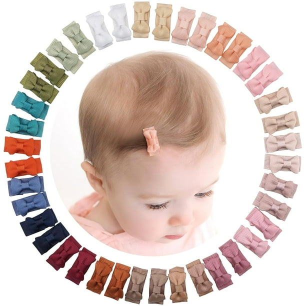 40 lazos para niñas, mini lazos con broche, pinzas para el pelo, cinta de grogrén de 3 cm, pequeños lazos para el pelo para bebés, niñas y bebés, para cabello fino y fino (en pares)