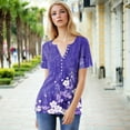 thumbnail image 6 of Yuwull Summer Tops For Women Tops For Women Trendy Women'S Fashion Printed Short Sleeve Button Round-Neck And V-Neck Top Blouse Womens Tops Dressy Casual On ClearanceM, 6 of 8