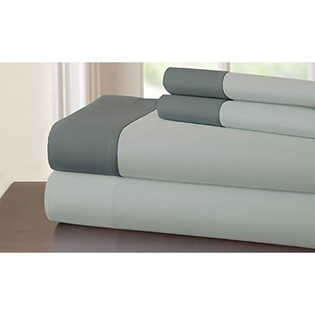 UPC 645470150024 product image for Amrapur 10400CSG-WHG-QN T400 100% Cotton 4 Pc Sheet Set with Contrast Hem White/ | upcitemdb.com