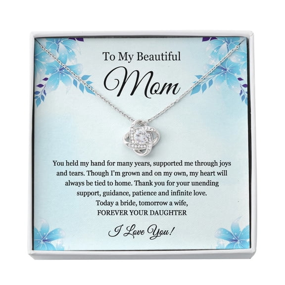 To My Beautiful Mom Mother Daughter Jewelry Necklace, A Meaningful Necklace Perfect For Anniversaries, Birthdays, Valentine V7011, White Love Knot Necklace
