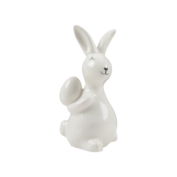 Ceramic White Easter Bunny Figurine with Egg – Elegant Spring Tabletop Decoration for Home, Mantels & Holiday Centerpieces