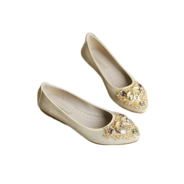Woobling Mocassins Confort pour Femmes Mode Marche Escarpins à Strass Or 4