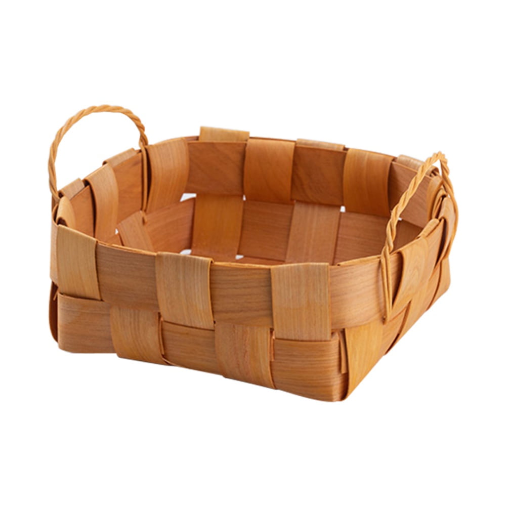 Baywell Small Wooden Decorative Woodchip Basket With Handles Empty Baskets for Gifts, Wicker
