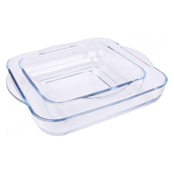 Borcam Glass Baking Dishes Set of 2, 31.5x28x6cm Clear Oven Safe Dish, Microwave Freezer Dishwasher Safe, Versatile Square Baking Pan for Kitchen & Cooking