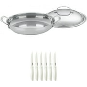 Cuisinart 725-30D Chef's Classic 12-Inch Stainless Everyday Pan with Dome Cover Bundle with Cuisinart Advantage 6-Piece Ceramic Coated Serrated Steak Knife Set, White