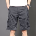thumbnail image 5 of Pantalones cortos cargo negros largos para hombre, pantalones cortos verdes por encima de la rodilla para hombre, pantalones cortos desgastados con bolsillo frontal ancho y cintura elástica para hombr, 5 of 5
