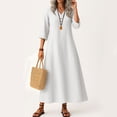 thumbnail image 2 of Robe Tailleur pour Femme Robe pour Femmes Longue Robe Bohème de Plage Élégante Robe Maxi Robe à Col en V Robe à Manches 3/4 Blanche G, 2 of 5