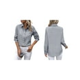 thumbnail image 3 of Button Down Shirts for Women Long Sleeve Blouse Shirts Casual Solid Office Work Tunic Top Light Gray M, 3 of 7