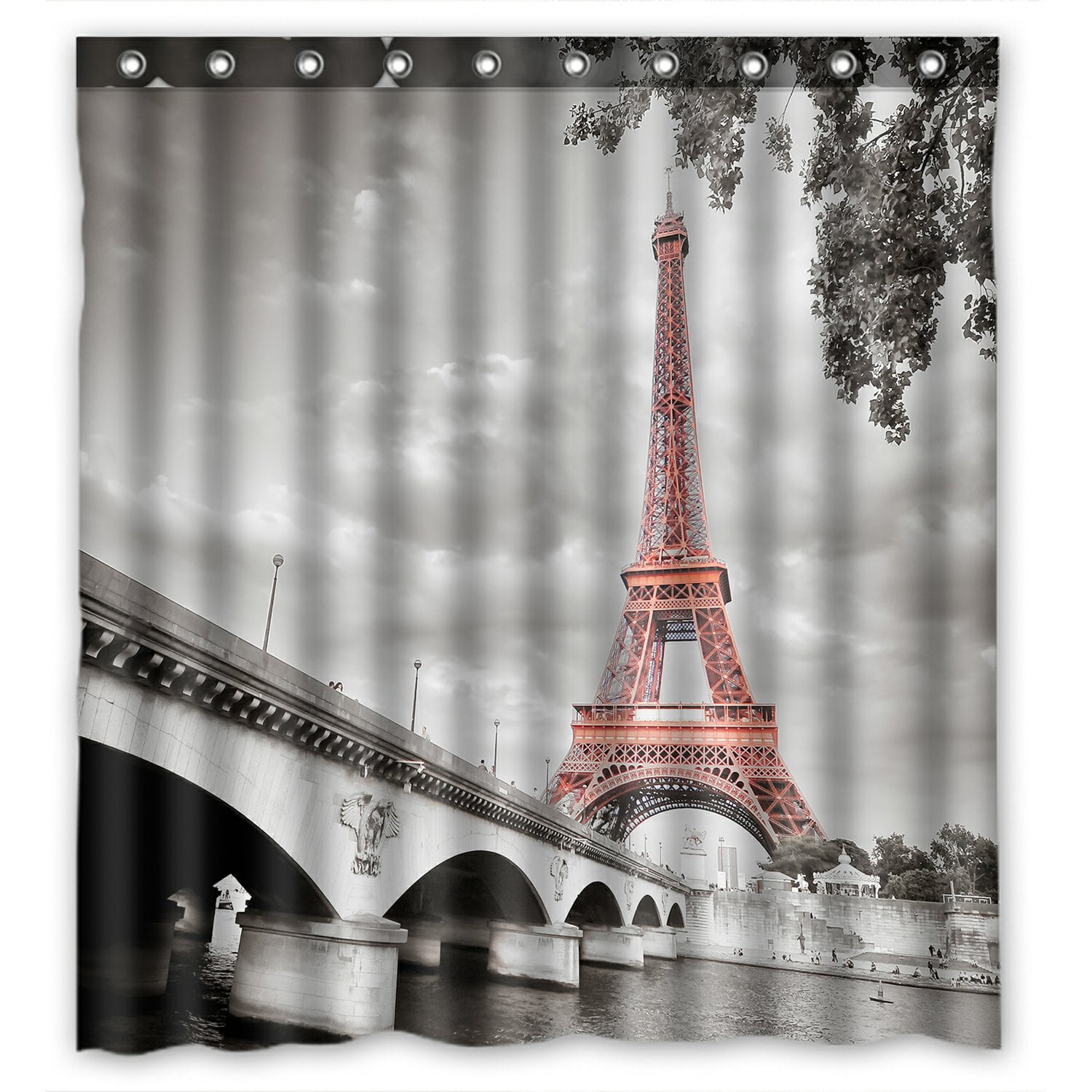 PHFZK Cityscape Shower Curtain, View of Paris Eiffel Tower in