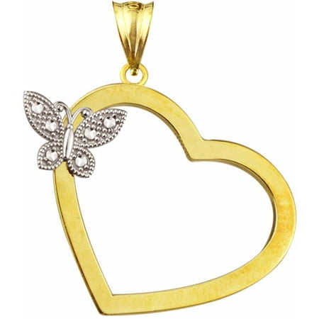 Handcrafted 10kt Gold Open Floating Heart With Butterfly Charm Pendant