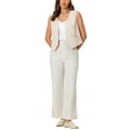 thumbnail image 2 of INSPIRE CHIC Women's Linen Vest Sleeveless Button Down V Neck Formal Work Waistcoat XL Beige, 2 of 6