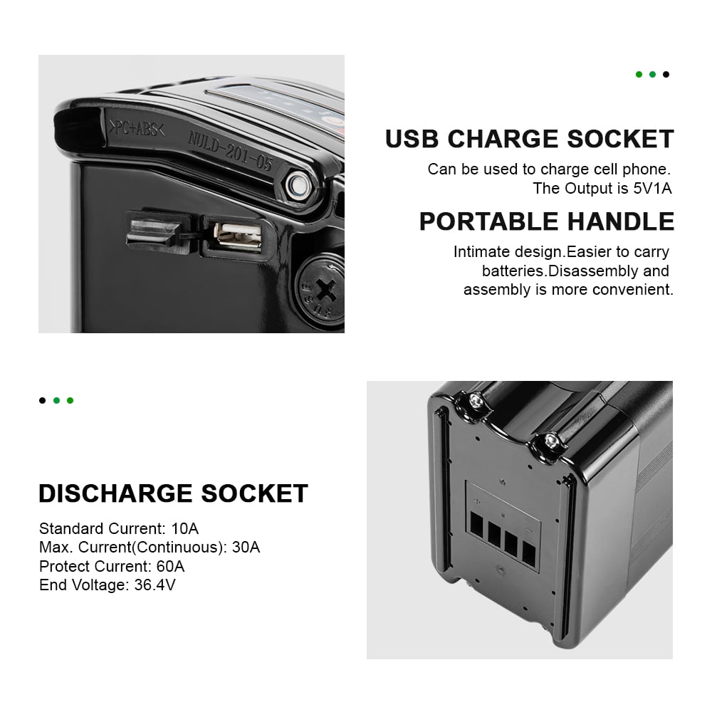YOSE POWER 48V 15AH Lithium Ebike Battery Seat Tube 250W 350W 500W 750W 1000W Bicycle Electric Bike Battery with Charger 2Pins Discharge Port 30A BMS Silverfish E Bike Batteries