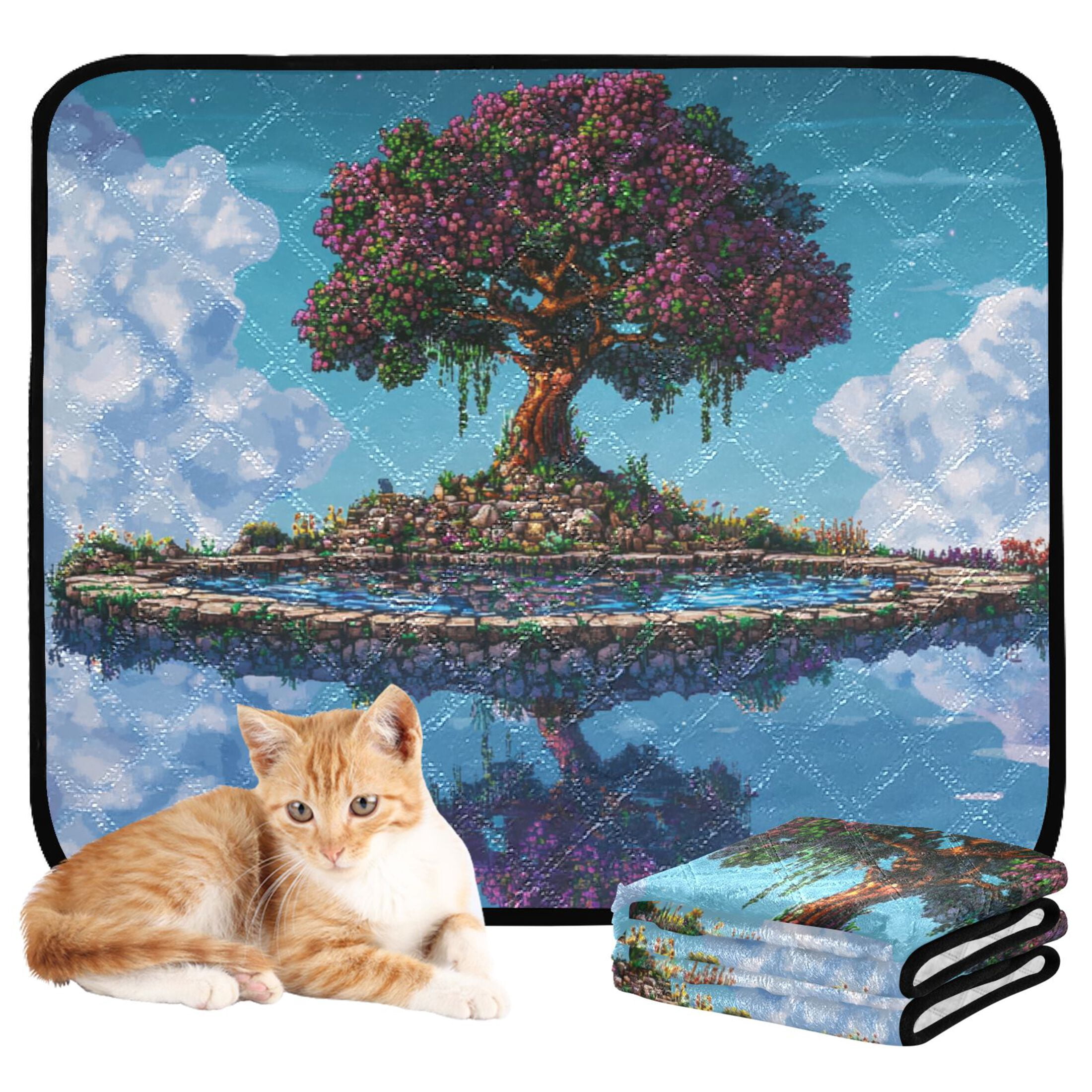 Qxltty Terraria Style Tree Cat litter Pads Pet Set of 2 Diaper Mats Center Anti-leakage Layer Absorbent Soft and Comfortable