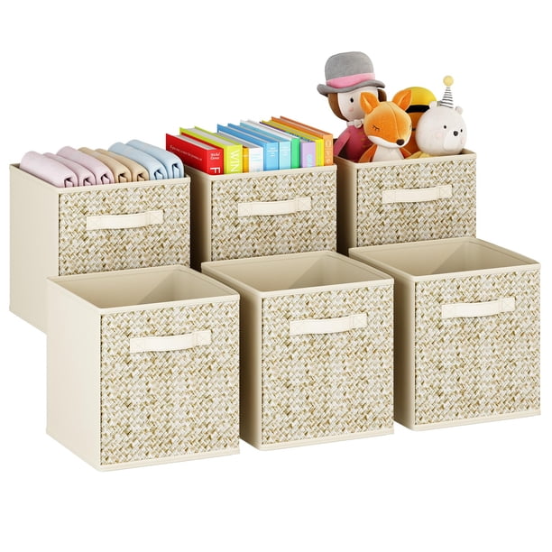 GILLAS Cubos de Almacenamiento Plegables Juego de 6, Cajas de Almacenamiento de Tela con Asa, Cajones Cajas Organizadoras para Clósets, Cajas Organizador de Ropa y Juguetes 28cm, Patr&o