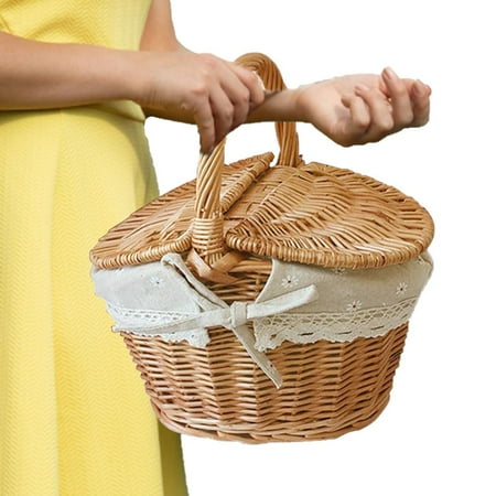 

Fovolat Wicker Picnic Basket Handmade Woven Rattan Picnic Basket Wicker Picnic Basket with Removable Cloth Lining Picnic Hamper for Outdoor Camping Party with Handle and Double Lids astounding