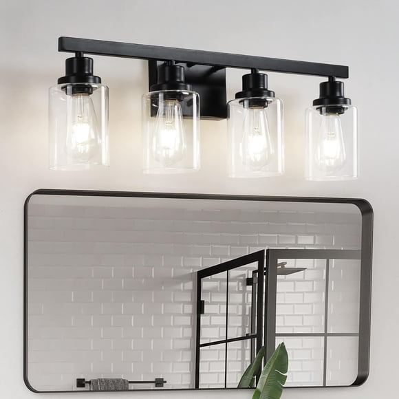 Lámpara de tocador para baño DIKAIDA de 4 luces, negro mate, 62 cm