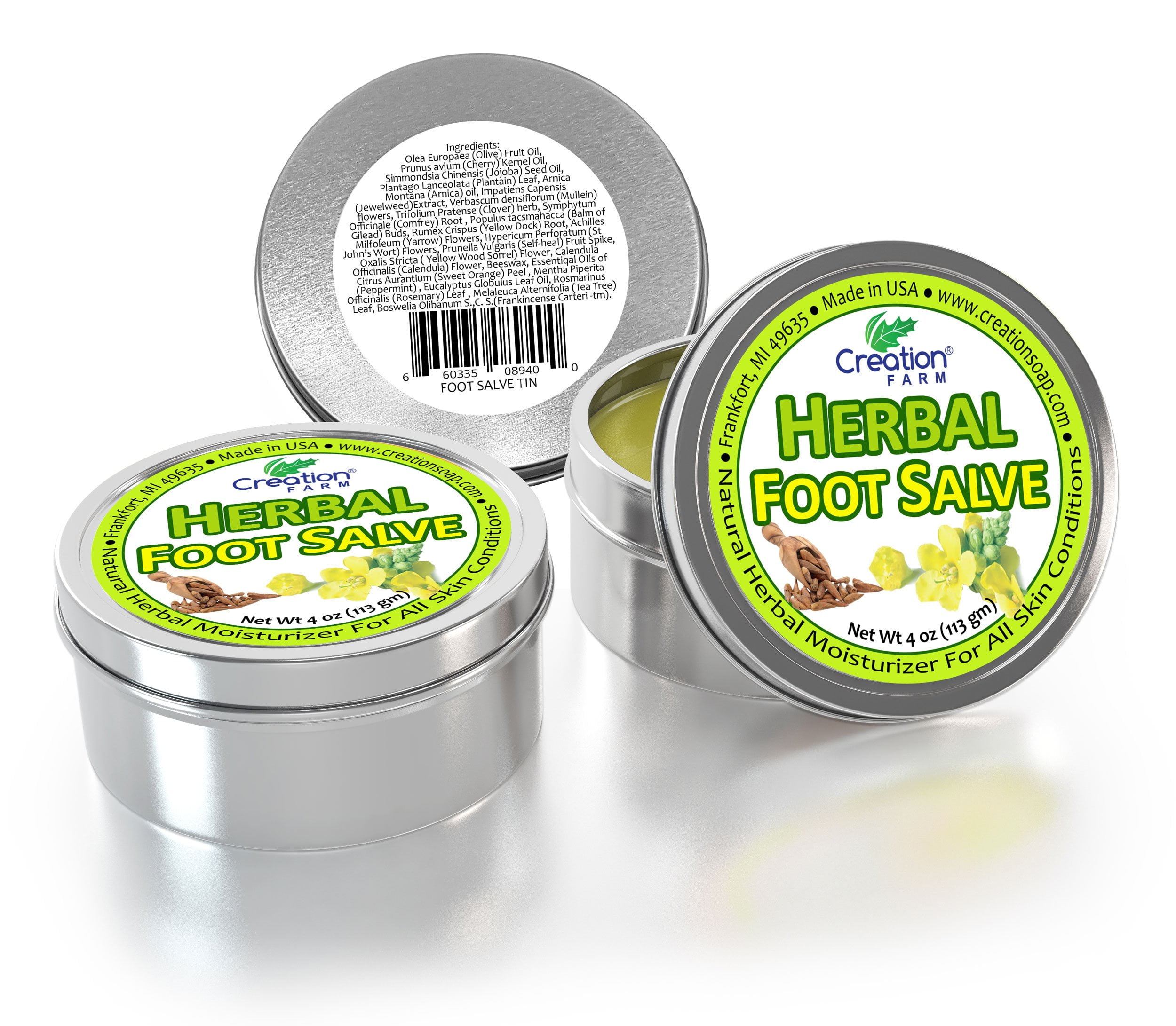 Herbal Foot Salve 3 pack Tins, Skin Healing Ointment for Cracked Heels