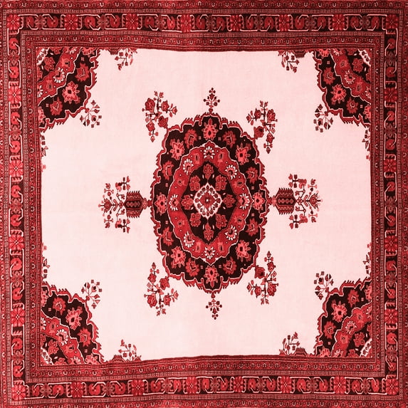 Ahgly Company Indoor Square Medallion Red Traditional Area Rugs, 3' Square