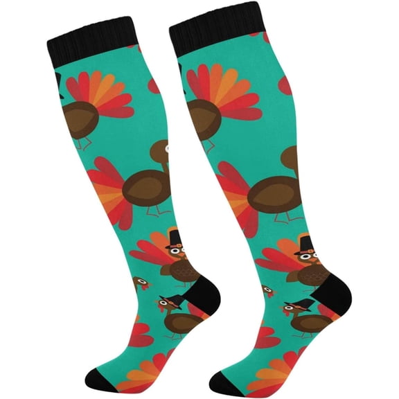 GZHJMY Thanksgiving Turkey 20-30mmHg Compression Socks for Men & Women, Knee High Stockings for Running, Sport, Hiking & Travel