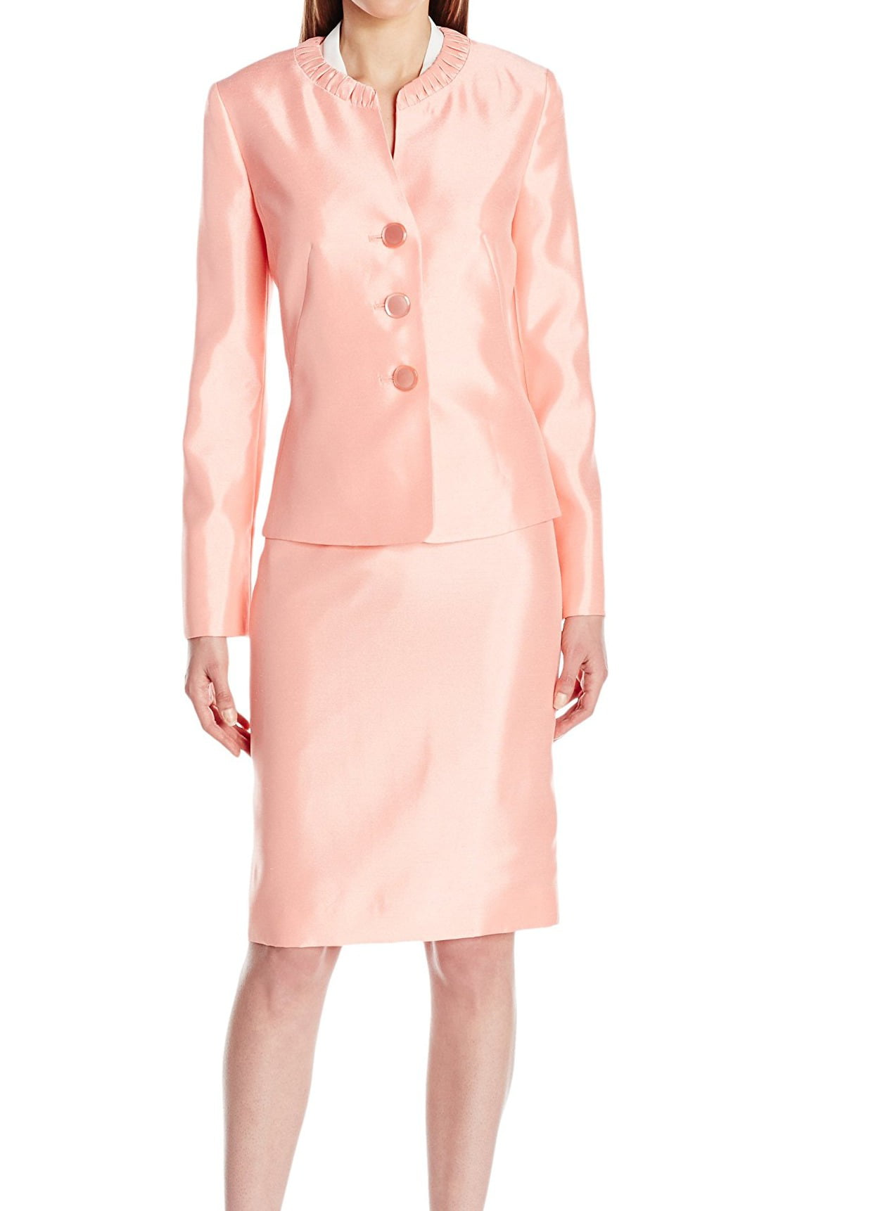 Le Suit New Pink Womens Size Shantung Three Button Skirt Suit Set