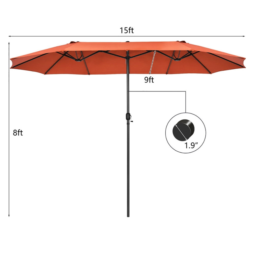Aimee Lii 15 Feet Patio Double-Sided Umbrella with Hand-Crank System, Sunbrella Patio Umbrellas, Orange