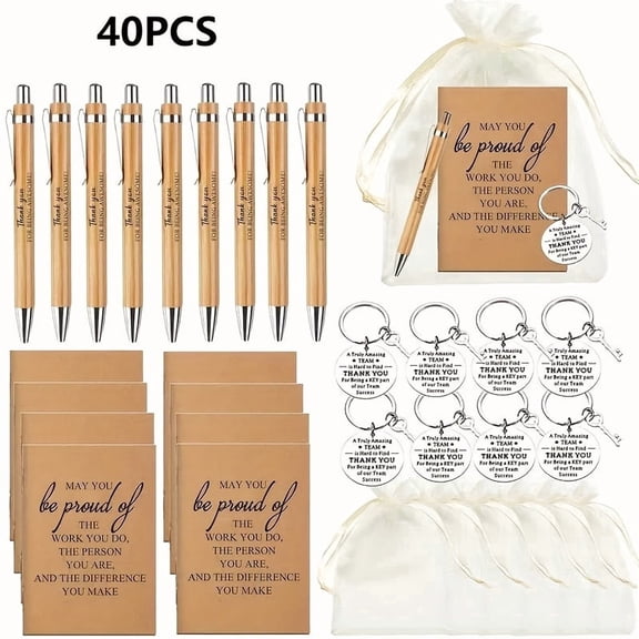 40 Sets Employee Appreciation Gifts Include Thank You Notebooks Inspirational Bamboo Wooden Ballpoint Pen with Organza Bag Notebook Journal for Medical Assistant Staff Team Christmas Gift