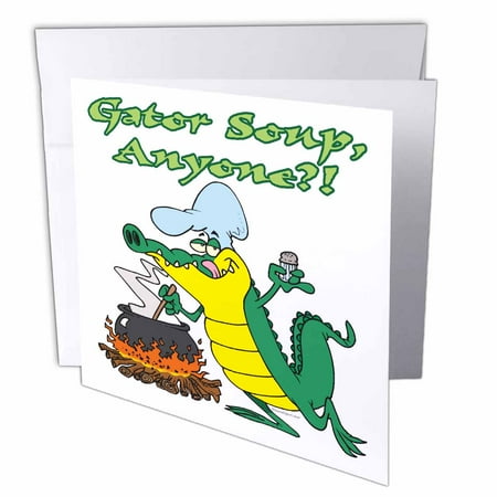 3dRose Gator Soup Anyone Funny Alligator Cooking Cartoon, Greeting Cards, 6 x 6 inches, set of 6