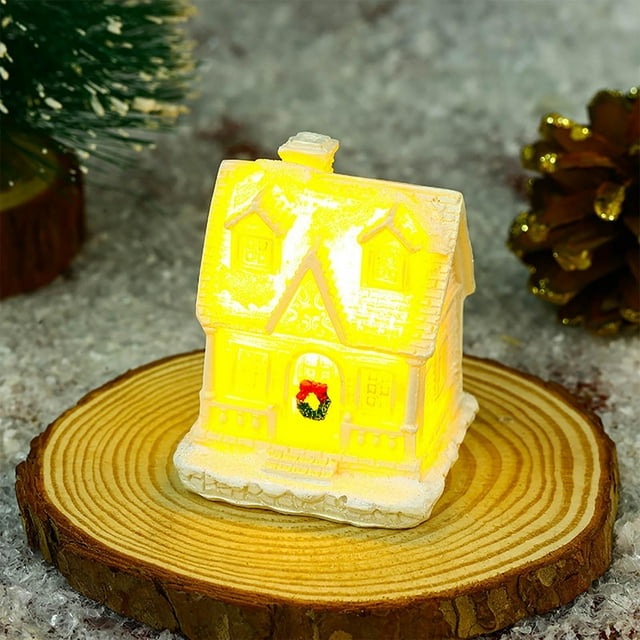 Casas de pueblo invernales con luces LED | 10 miniaturas de cabañas navideñas | Kits de adornos de resina DIY con luces LED | Lámpara de cedro navideña para decoración navideña