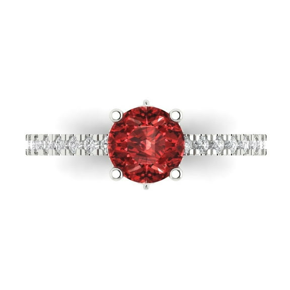 Solitaire with Accents Engagement Ring for Women - 1.465ct Natural Garnet in 18K White Gold Promise Ring