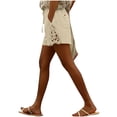 thumbnail image 2 of YHAJDS Womens Lightweight Shorts Linen Lace Patchwork High Waist Drawstring 7 Inches, 2 of 6