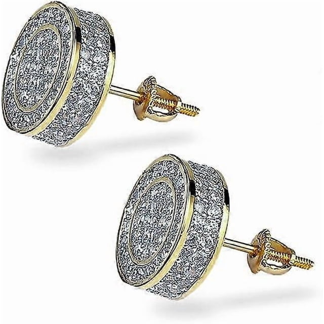 Aretes Para Hombre Gold Plated 925 Sterling Silver Iced Out CZ Hypoallergenic Round Screw Back Stud Earrings For Men