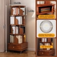 thumbnail image 2 of LUMAMIN 5Tier Rotating Bookshelf with Wheels,, 360 ° Display Corner Spinning Bookcase Tower, Narrow Wood Space Saving Tall Floor Standing Swivel  Book Shelf, Walnut, 2 of 10