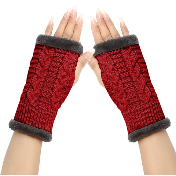 hoksml Women's Long Fingerless Gloves with Fuzzy Cuff Unisex Knitted Arm Warmers for Fall and Winter